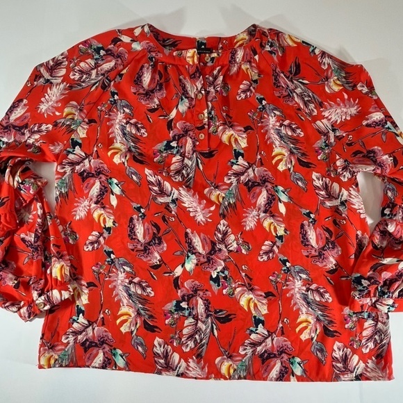 BUCKLE BLACK Red Abstract Feathers Palms Floral Blouse Size XL Whimsy Career - Picture 1 of 11